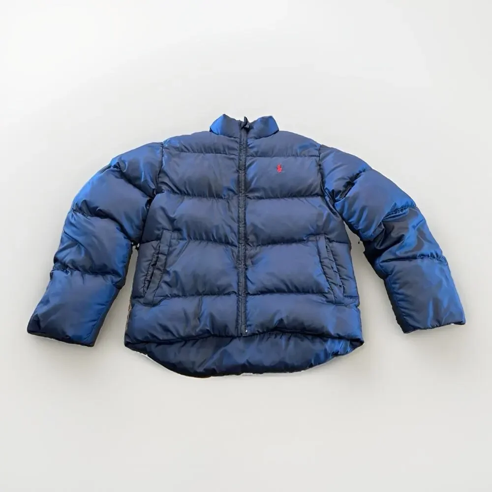 Vintage Polo Ralph Lauren Youth Navy Blue Puffer Down Full Zip Jacket M 12/14